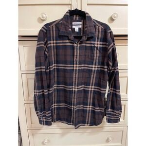 Amazon Essentials Men's Flannel Long Sleeve‎ Button Up Shirt Brown Plaid Size L